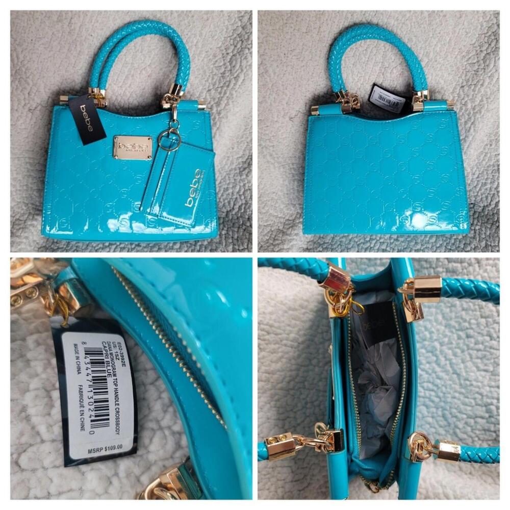 BEBE Dana Monogram Top Handle Crossbosy Capri Blue BRAND NEW